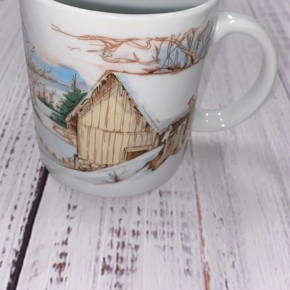 Vintage cabin in the snowy woods coffee mug